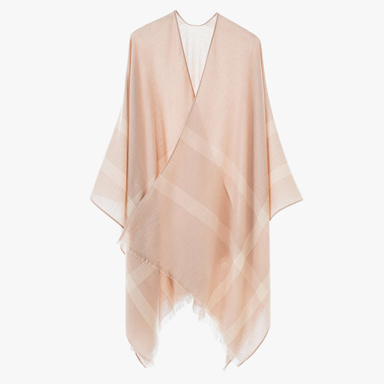 Damen Leichter V-Ausschnitt-Poncho aus feinem Gewebe mit diagonalen Kontraststreifen Shop Nory