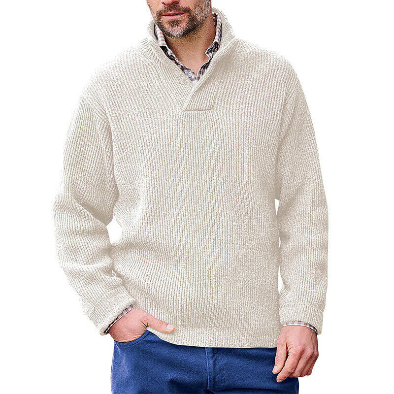 Herren Rippenstrick-Pullover mit Schalkragen und kurzem V-Ausschnitt Shop Nory