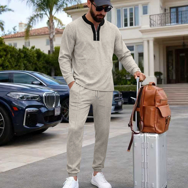 Herren Leichtes Henley-Loungewear-Set mit Kontrastkragen, Tunnelzug-Jogger und elastischen Bündchen Shop Nory
