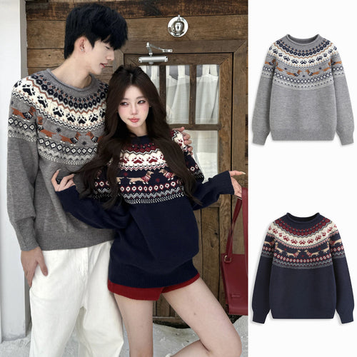 Damen Gemusterter Pullover mit Rundhalsausschnitt Shop Nory