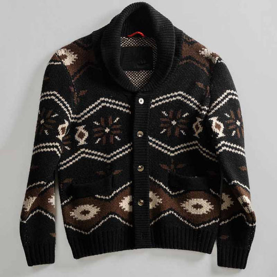 Herren Gemusterte Strickjacke im Nordic-Look mit Schalkragen und aufgesetzten Taschen Shop Nory
