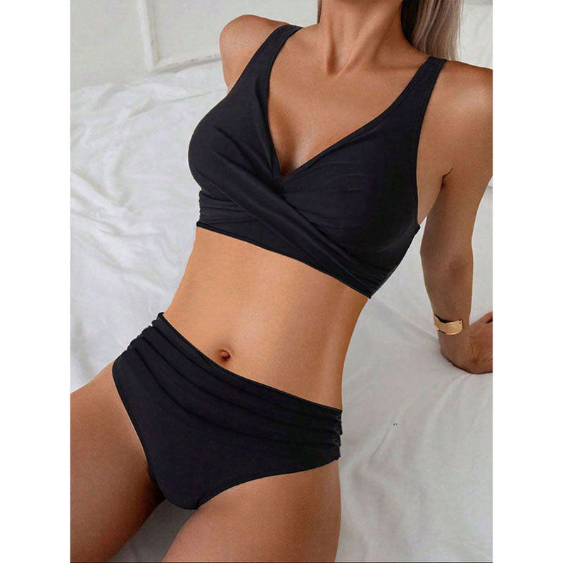 Damen Hoch tailliertes Bikini-Set mit elegantem Wickeloberteil