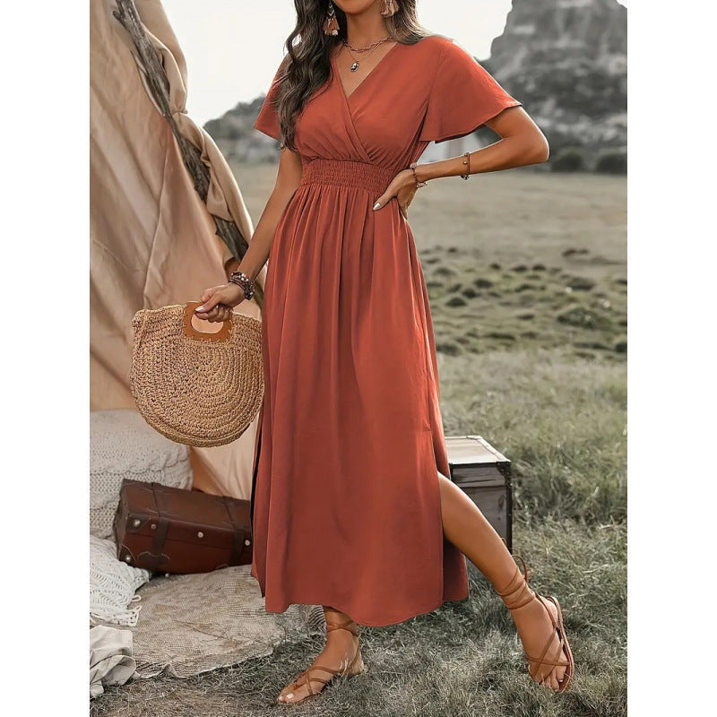 Damen Maxikleid mit fließendem Schnitt und Wickeldetails