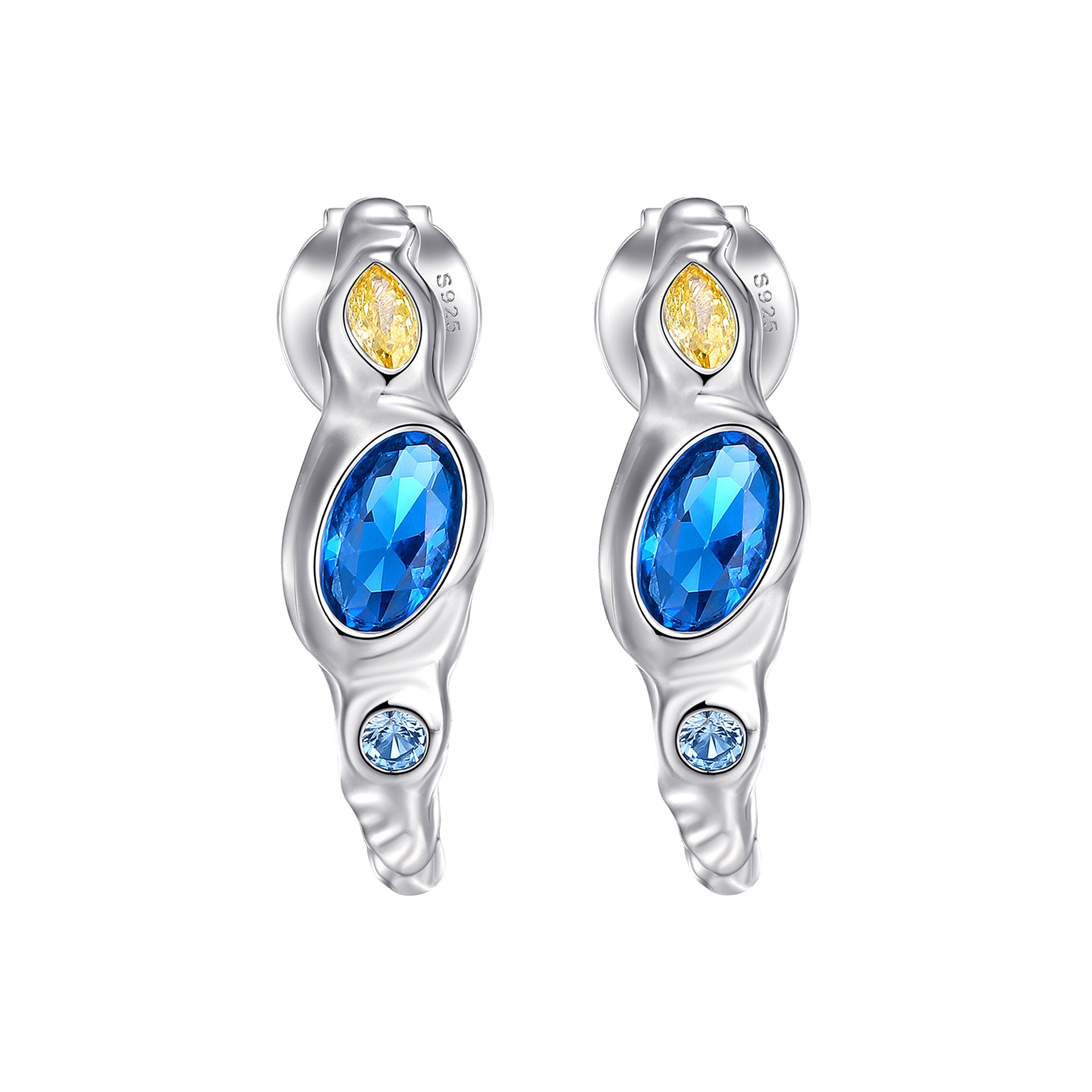 Damen Ohrstecker mit modernem, geschwungenem Design und funkelnden Kristallen Shop Nory