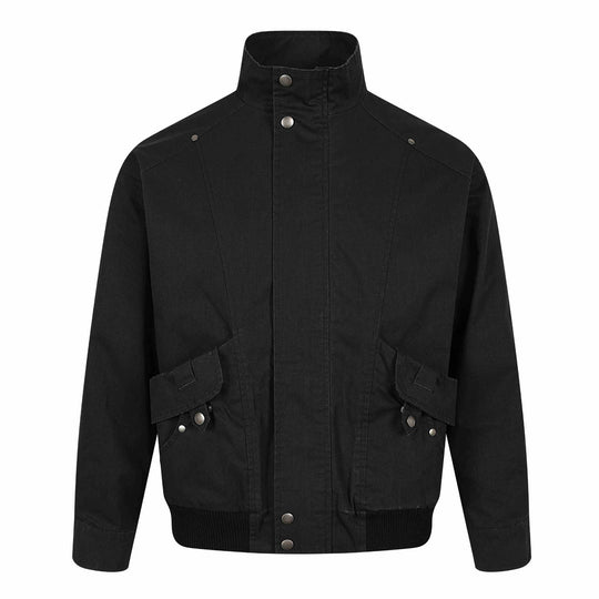 Herren Kurzer Utility Bomber mit hohem Stehkragen, aufgesetzten Klappentaschen und Rippenbund Shop Nory