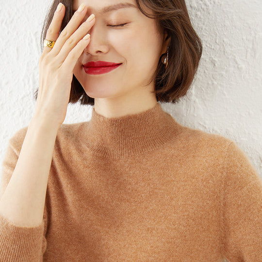 Damen Luxuriöser Kaschmir-Feinstrickpullover mit Stehkragen Shop Nory