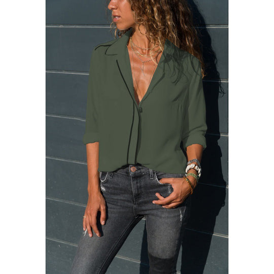 Damen Elegante Bluse mit Kontrastpaspel, V‑Ausschnitt und krempelbaren Ärmeln Shop Nory