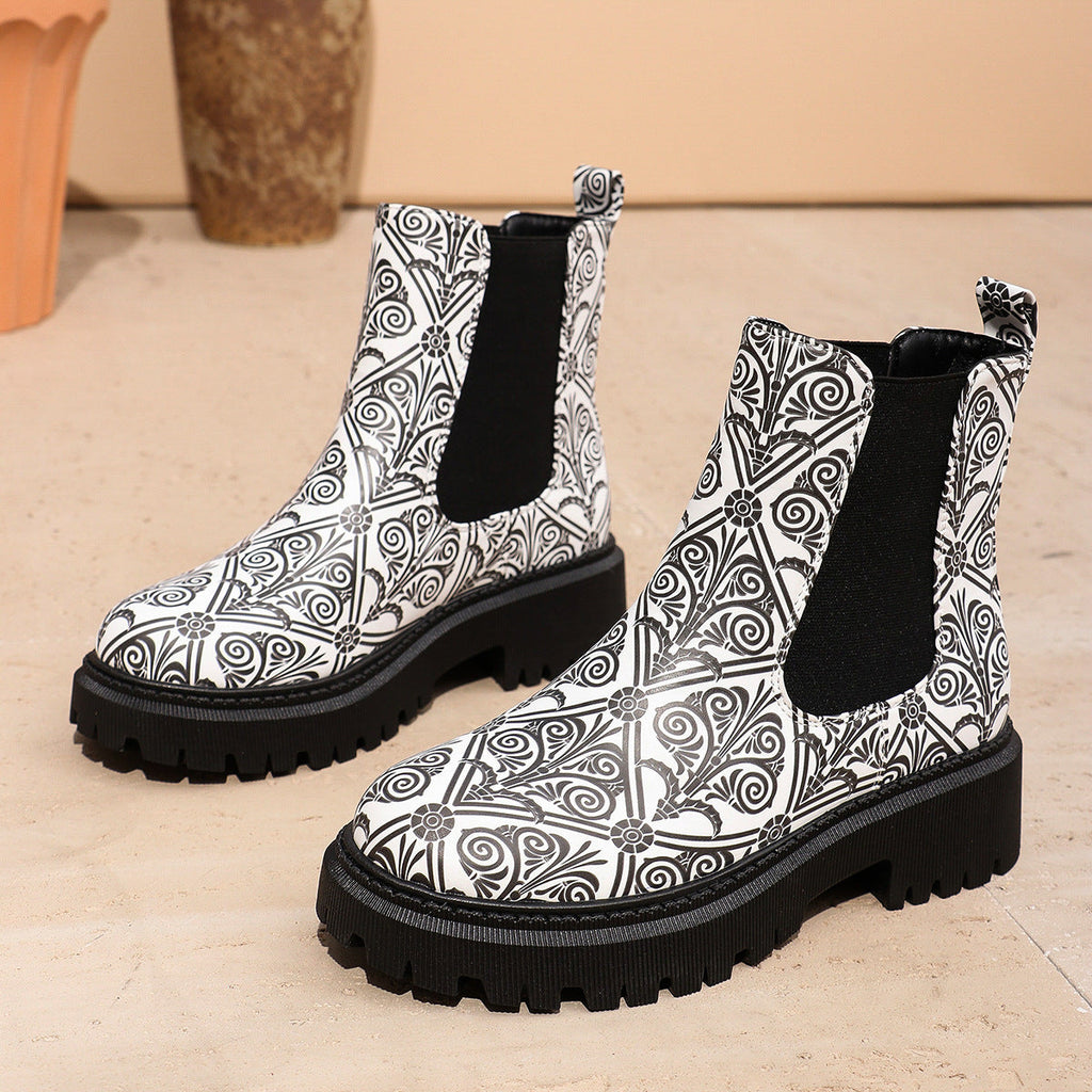 Damen Chelsea Boots mit trendigem Muster und rutschfester Sohle