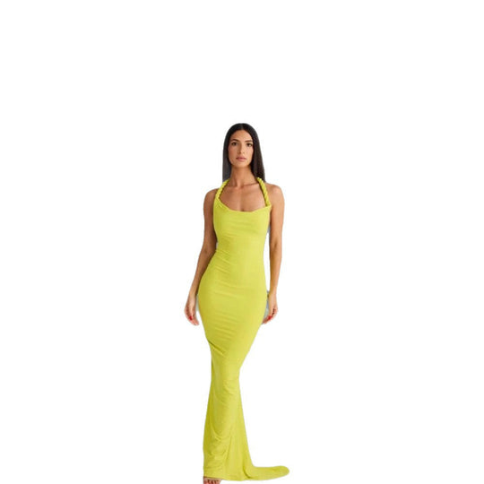 Damen figurbetontes Abendkleid mit elegantem Halterdesign und schwingendem Saum Shopnory