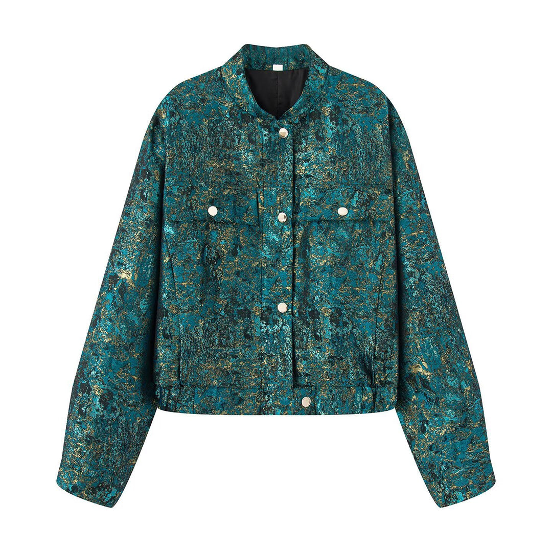 Damen Kurzjacke im Oversize-Boxy-Schnitt mit strukturierter Metallic-Optik Shop Nory