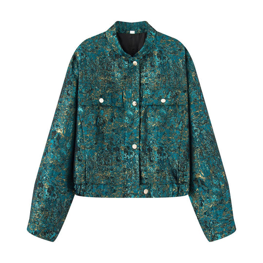 Damen Kurzjacke im Oversize-Boxy-Schnitt mit strukturierter Metallic-Optik Shop Nory