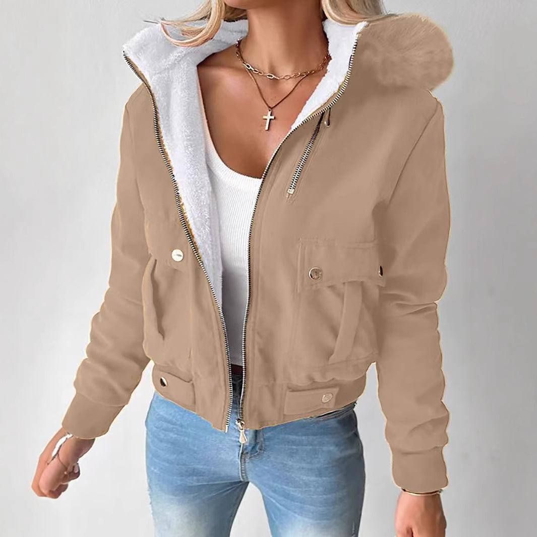 Damen Kurzblouson Winterjacke mit Teddyfutter und abnehmbarer Kunstfellkapuze Shop Nory