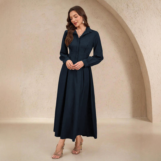 Damen nan langes Hemdblusenkleid mit Taillengürtel, verdeckter Knopfleiste und ballonärmeln Shop Nory