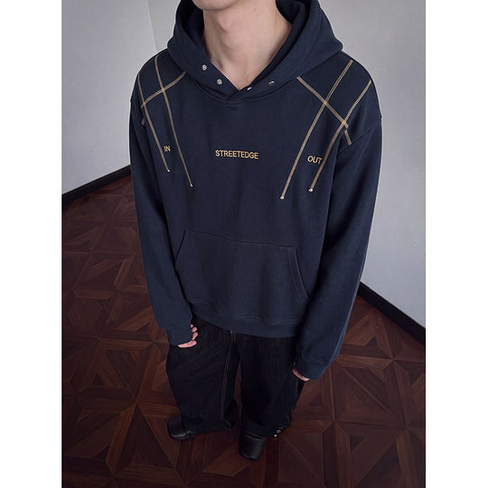Herren Streetwear-Kapuzenpullover mit Nietenösen und Kontrastkordeln Shop Nory