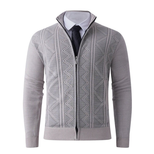 Herren Strick-Zipjacke mit Stehkragen und dezentem Rautenmuster Shop Nory