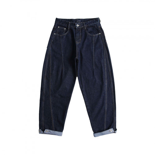 Damen Cropped Baggy-Jeans mit hoher Taille, Bundfalten und Krempelbund Shop Nory