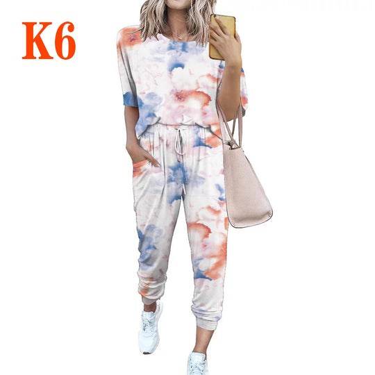 Damen lässiger Jumpsuit mit modischem Batikdesign und praktischen Taschen Shopnory