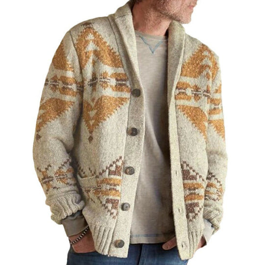 Herren Strickjacke mit geometrischem Muster und einem weichen, wärmenden Futter