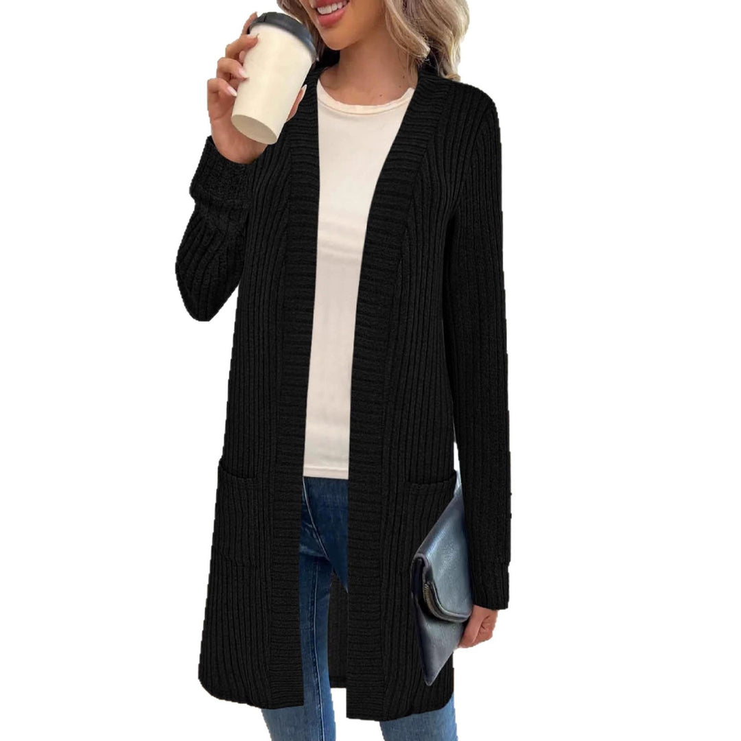 Damen Langer Feinstrick-Cardigan mit Rippenstruktur, offenen Kanten und Eingrifftaschen Shop Nory