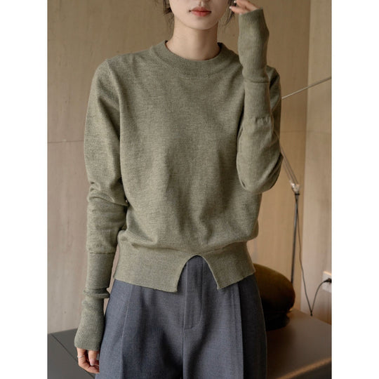 Damen Feinstrick-Pullover mit verlängerten Rippärmeln und Frontschlitz Shop Nory