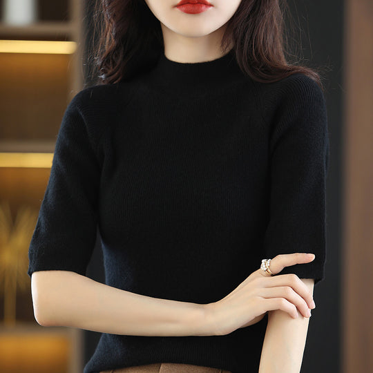 Damen Kurzarm-Feinstrickpullover mit Stehkragen und taillierter Passform Shop Nory