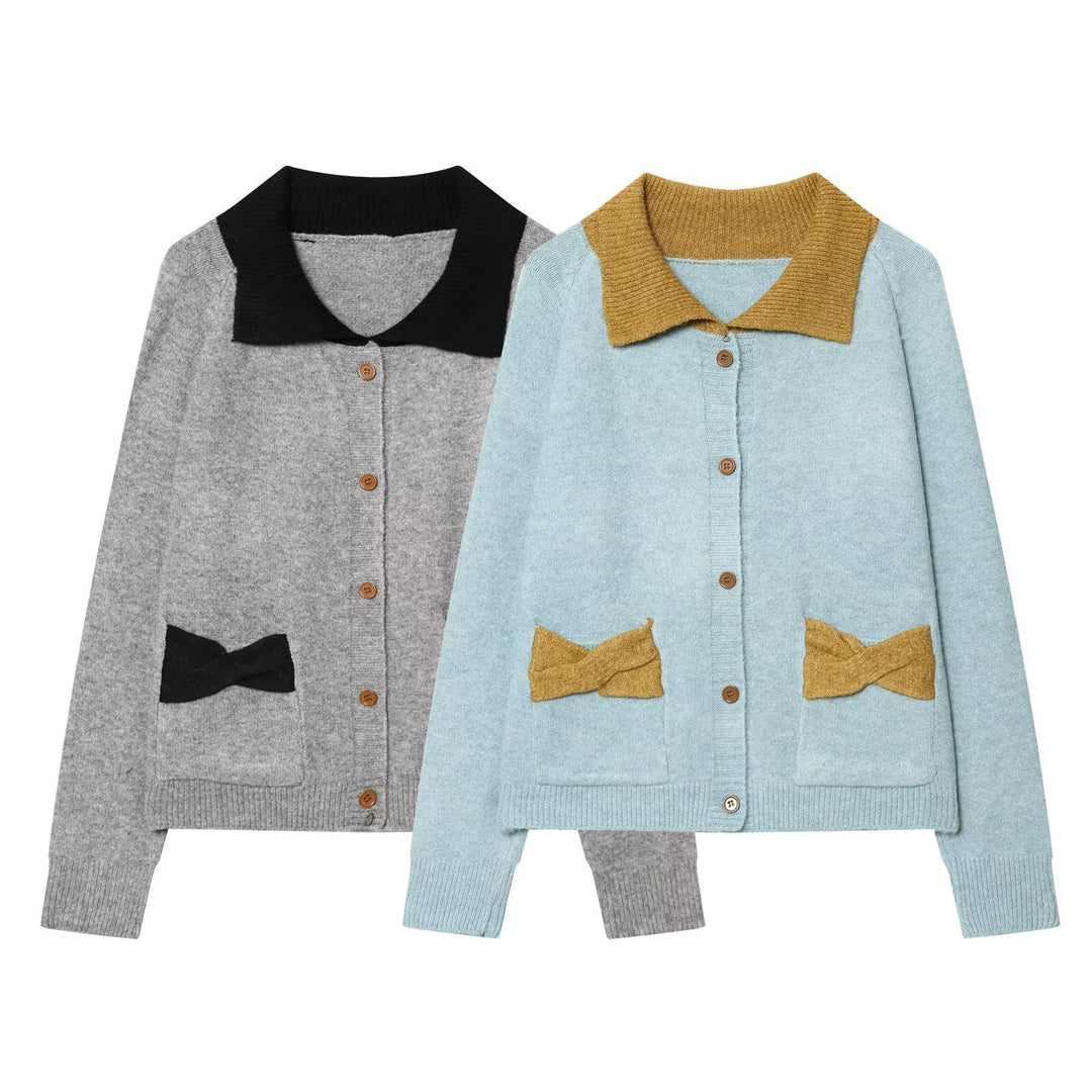 Damen Strickcardigan mit übergroßem Kragen und Schleifen‑Taschen Shop Nory