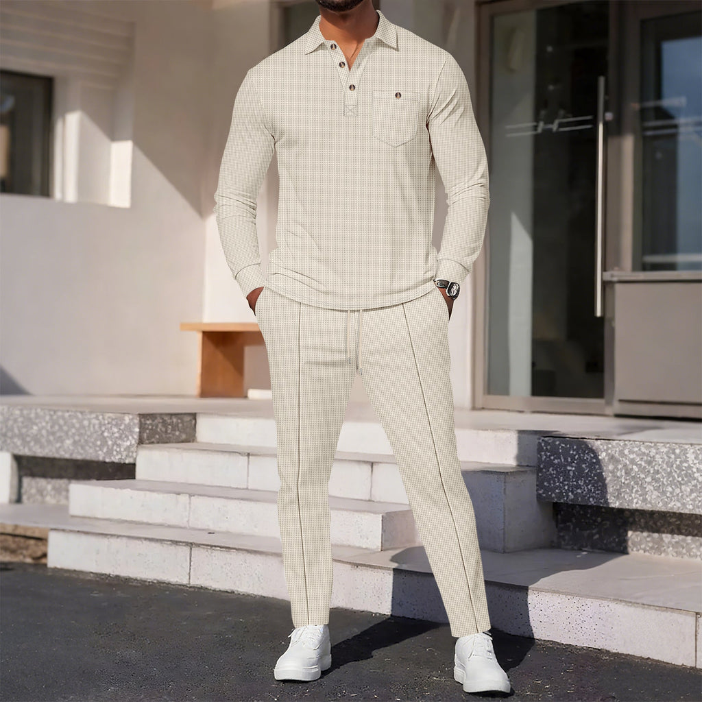 Herren eleganter Freizeitanzug mit strukturiertem Oberteil und modischen Hosen