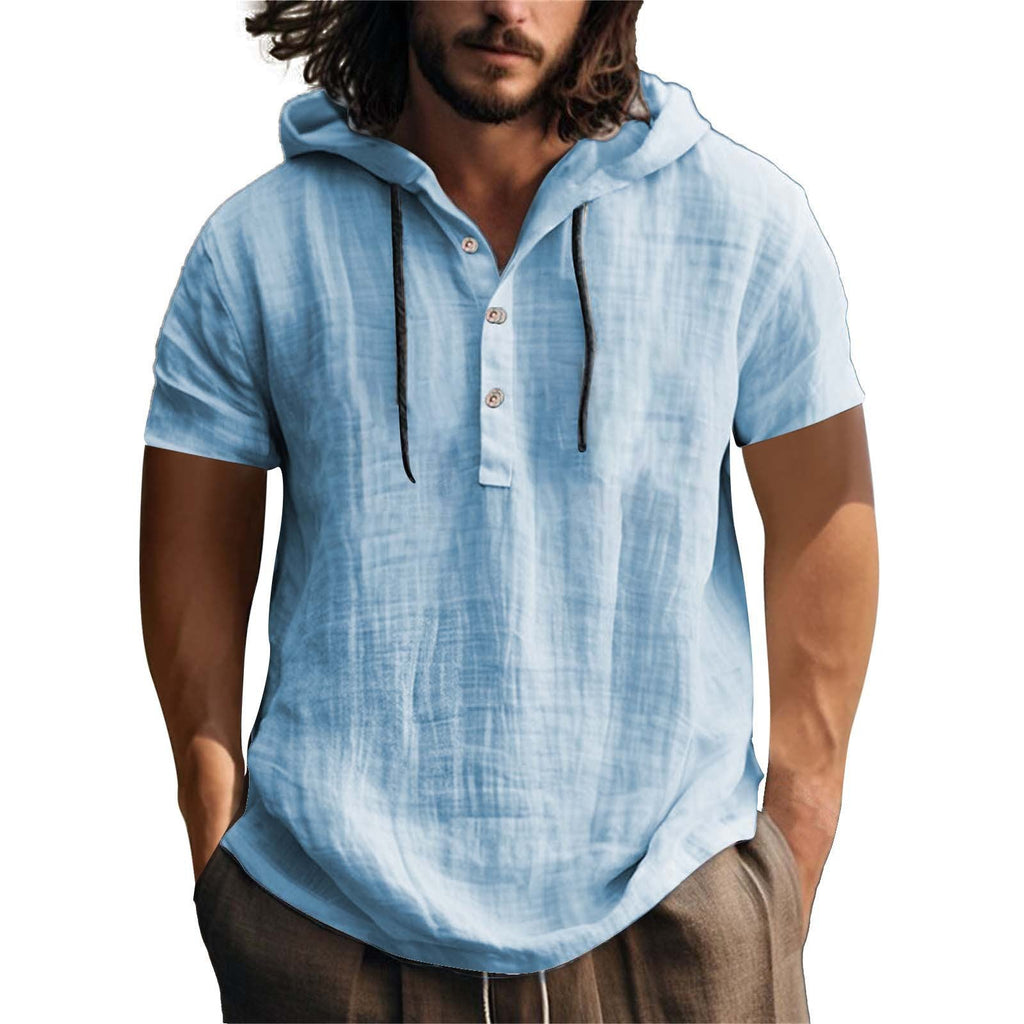 Herren lässiges Kurzarm-Hoodie mit Knopfleiste