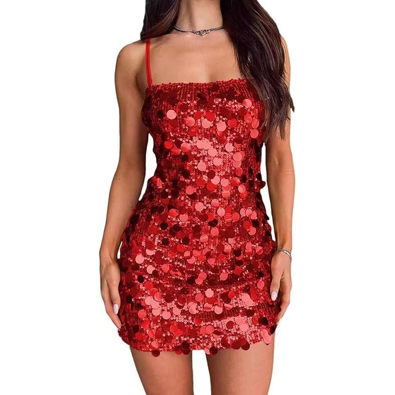 Damen Glitzerndes Minikleid mit Spiralmuster und Spaghettiträgern