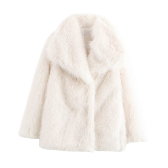 Damen Kurz geschnittener Faux-Fur-Mantel mit voluminösem Schalkragen und geradem Schnitt Shop Nory