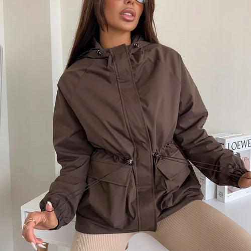 Damen lässige wasserdichte Jacke mit verstellbarem Bund