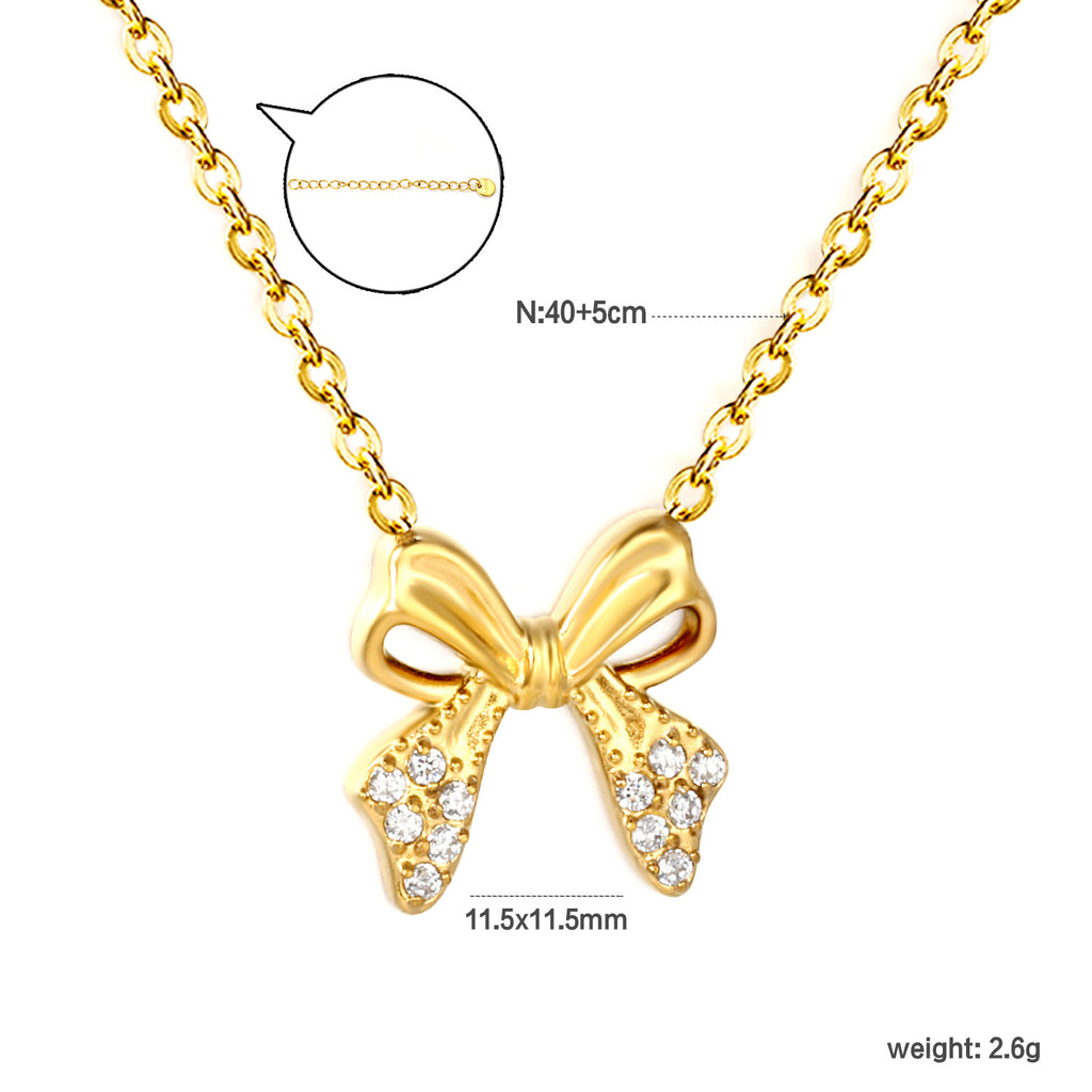 Damen Halskette mit funkelndem Schleifenanhänger aus hochwertigem Edelstahl Shop Nory