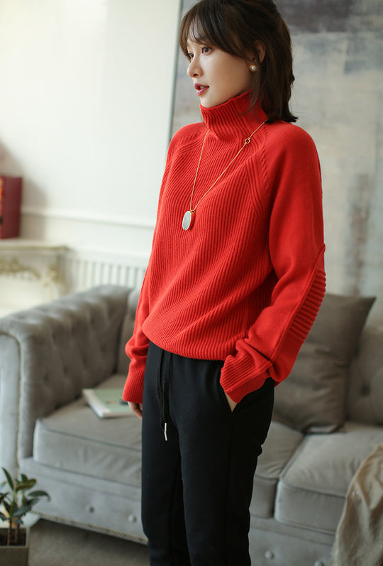 Damen Rollkragenpullover aus feinem Rippstrick mit Raglanärmeln und legerer Silhouette Shop Nory