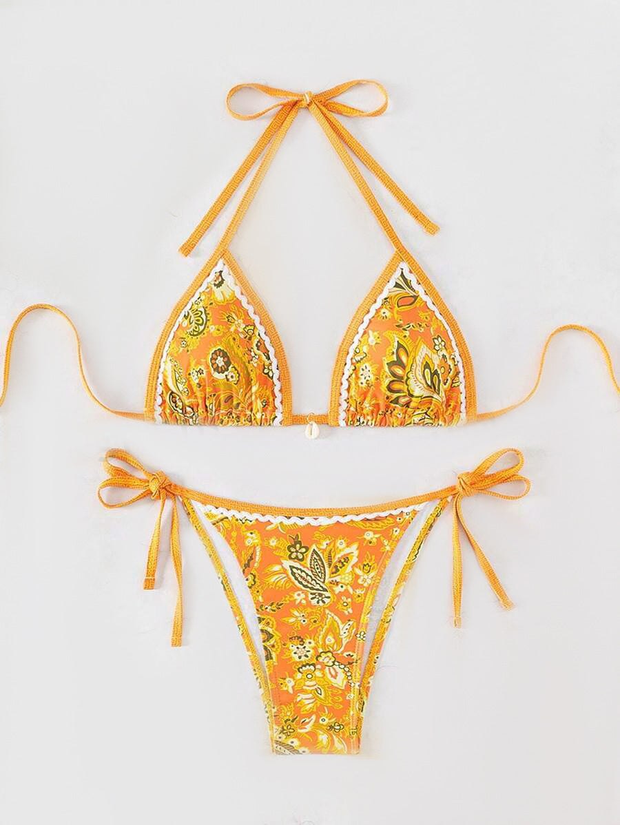Damen Triangel-Bikini-Set mit verstellbaren BindShopnoryändern und floralem Design