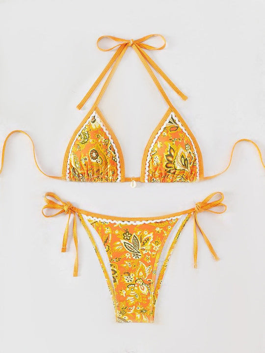 Damen Triangel-Bikini-Set mit verstellbaren BindShopnoryändern und floralem Design