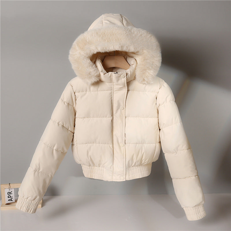 Damen nan kurz geschnittene Thermosteppjacke mit abnehmbarer Kunstfellkapuze und Rippbündchen Shop Nory