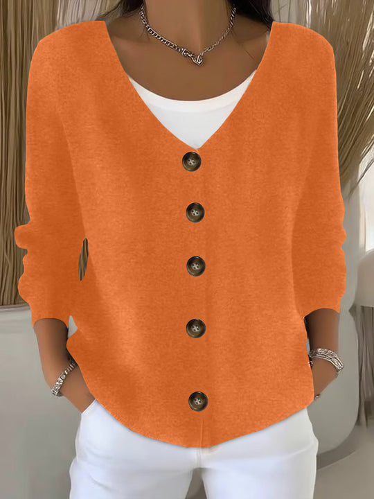 Damen Lockerer V-Ausschnitt Feinstrick-Cardigan mit Holzknopfleiste Shop Nory