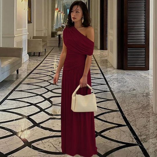Damen Elegantes asymmetrisches Maxikleid mit Raffungen