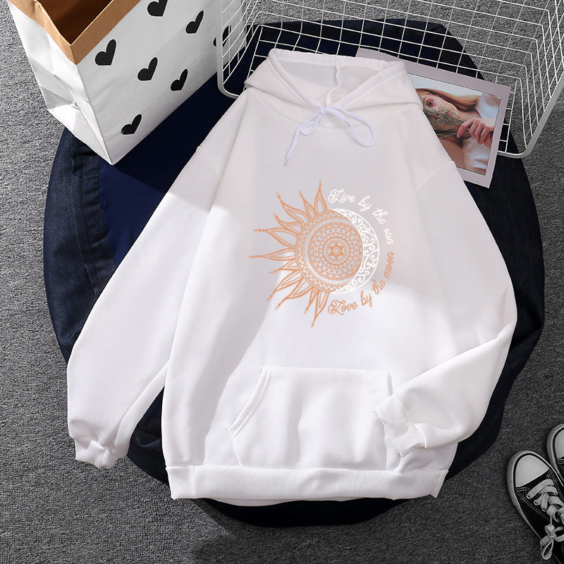 Damen nan Kapuzenpullover mit Sonn-und-Mond-Mandala, Kängurutasche und angerautem Fleece Shop Nory