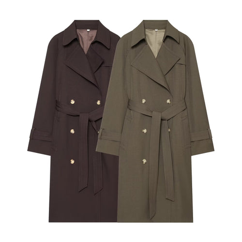 Damen Doppelreihiger Trenchcoat mit Taillengürtel und Raglanärmeln Shop Nory