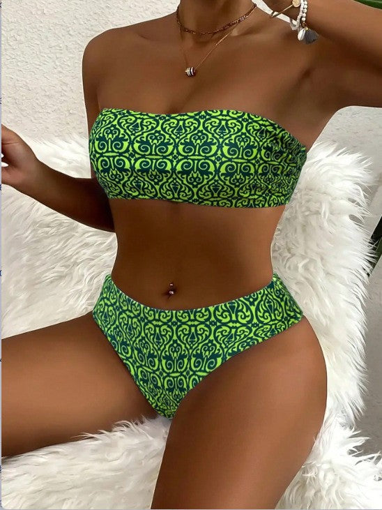 Damen Bandeau-Bikini mit elegantem Muster Shopnory