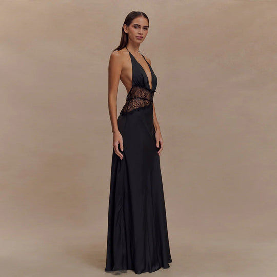 Damen Abendkleid mit Spitze und elegantem tiefem Ausschnitt