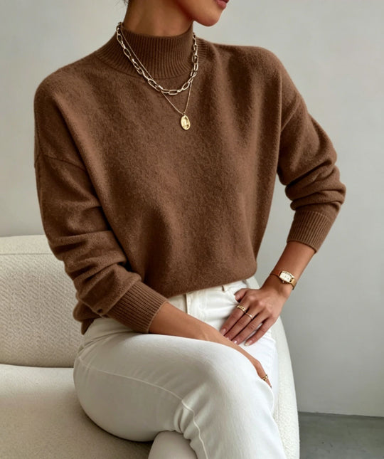 Damen kuscheliger Feinstrickpullover mit Stehkragen und überschnittener Schulter Shop Nory