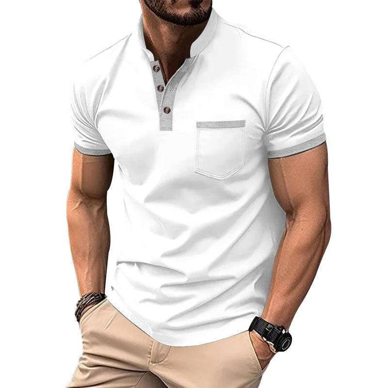 Herren Kurzarm-Henley-T-Shirt mit Button-Down-Kragen und Brusttasche Shopnory