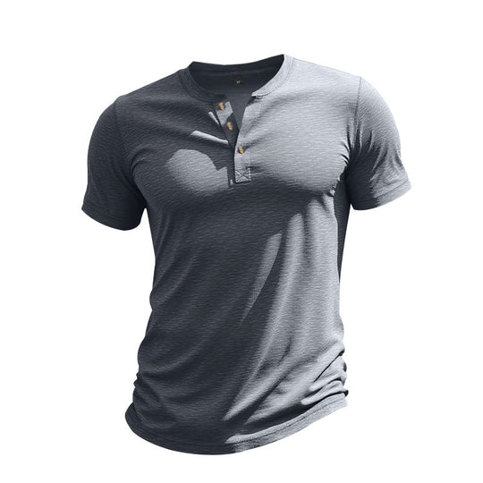 Herren Kurzarm-Henley-T-Shirt aus weicher Baumwolle mit dekorativer Knopfleiste