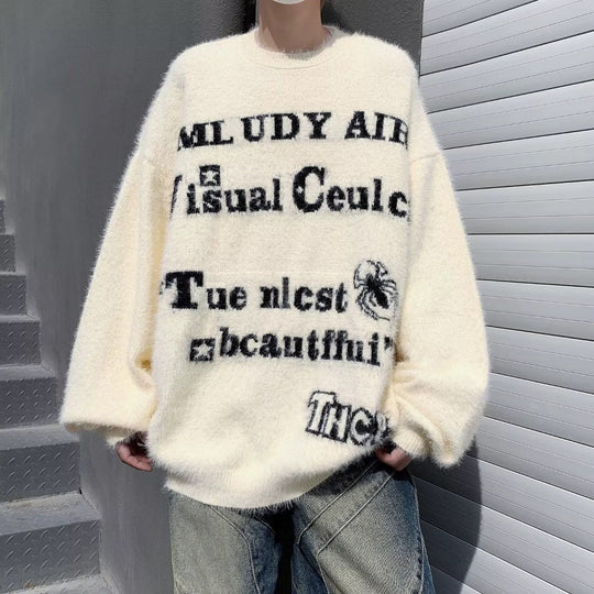 Damen Oversized Strickpullover mit grafischem Schriftzug Shop Nory