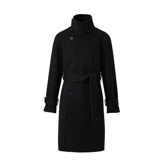 Herren Maxilanger Doppelreihiger Wollmix-Mantel mit hohem Stehkragen, Taillengürtel und verstellbaren Manschettenriemen Shop Nory