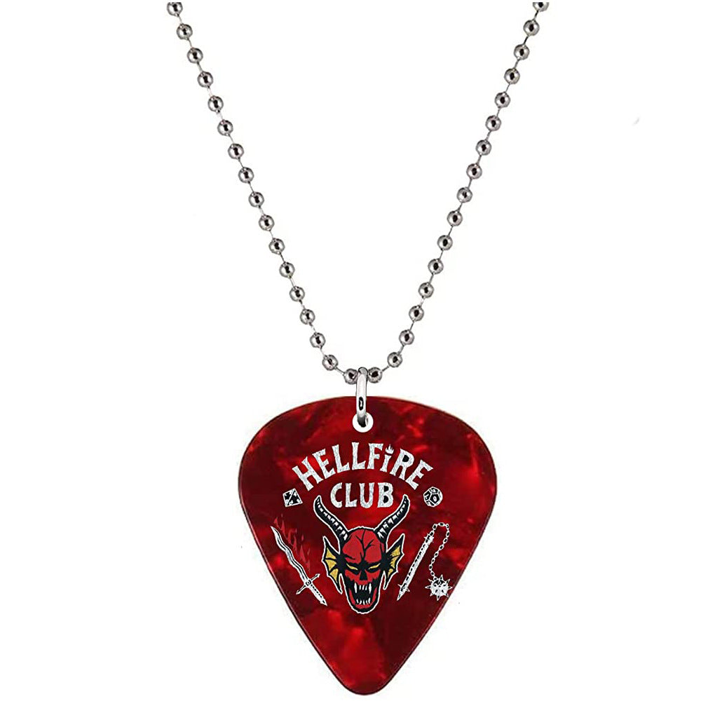 Damen Halskette mit Gitarren-Pick-Anhänger und Kunstmotiv Shop Nory
