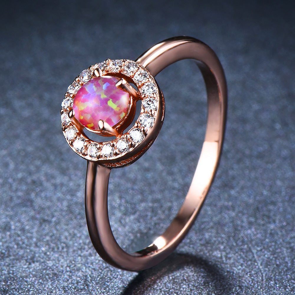 Damen Ring mit schimmerndem Opal und funkelnden Zirkoniastein-Verzierungen Shop Nory