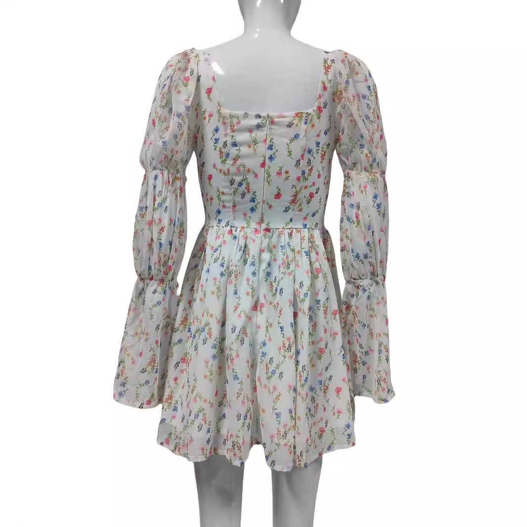 Damen Sommerliches Chiffon-Minikleid mit quadratischem Ausschnitt, Puffärmeln und taillierter Empire-Linie Shop Nory